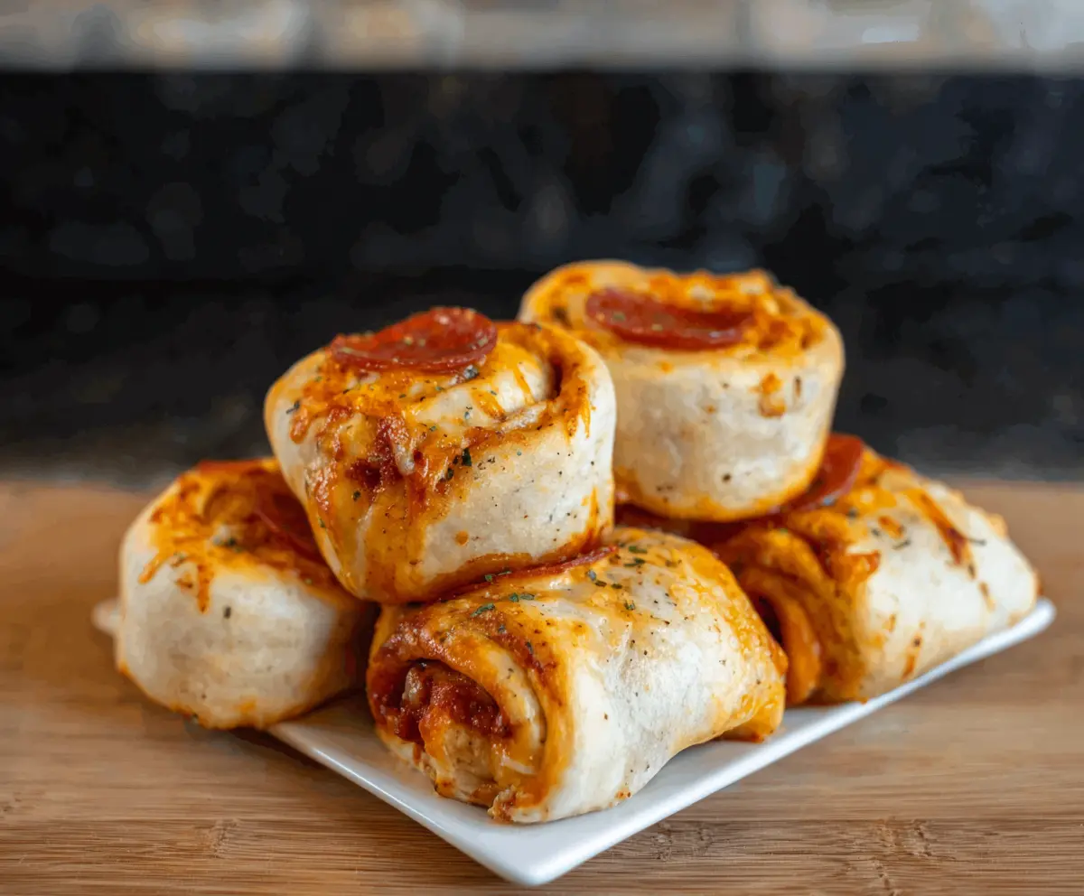 Delicious Pepperoni Pizza Rolls with melted cheese and crispy crust ready to serve.