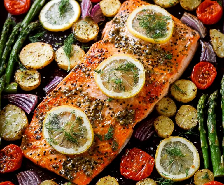 Sheet Pan Honey Mustard Salmon with Spring Veggies