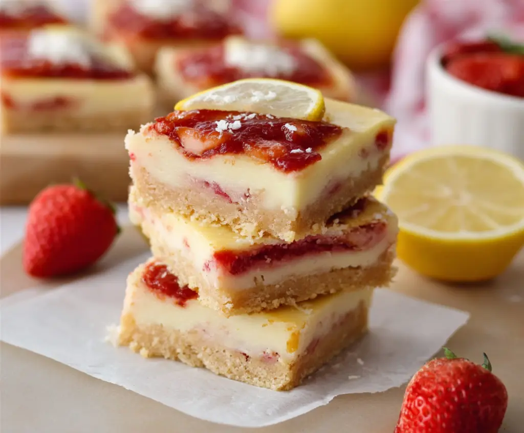Springtime Strawberry Lemon Cheesecake Bars