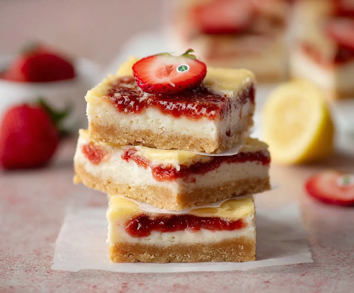 Easy Spring Strawberry Lemon Cheesecake Bars