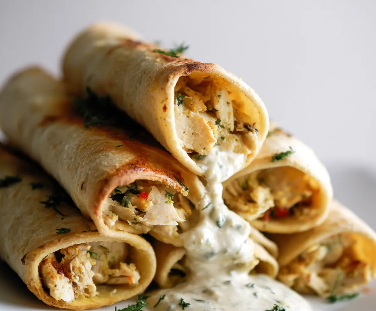 Delicious Dill Pickle Ranch Chicken Taquitos served with fresh toppings.