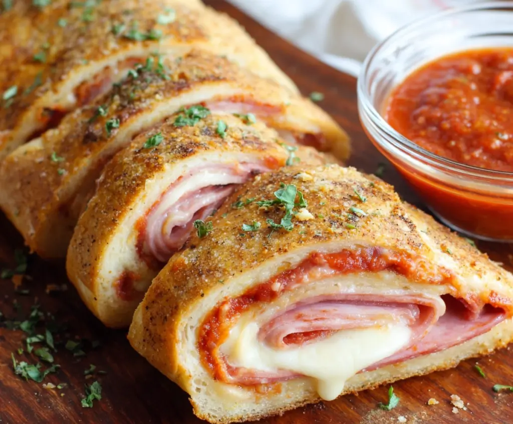 Delicious homemade Easy Stromboli filled with cheese and meats, perfect for a quick dinner.