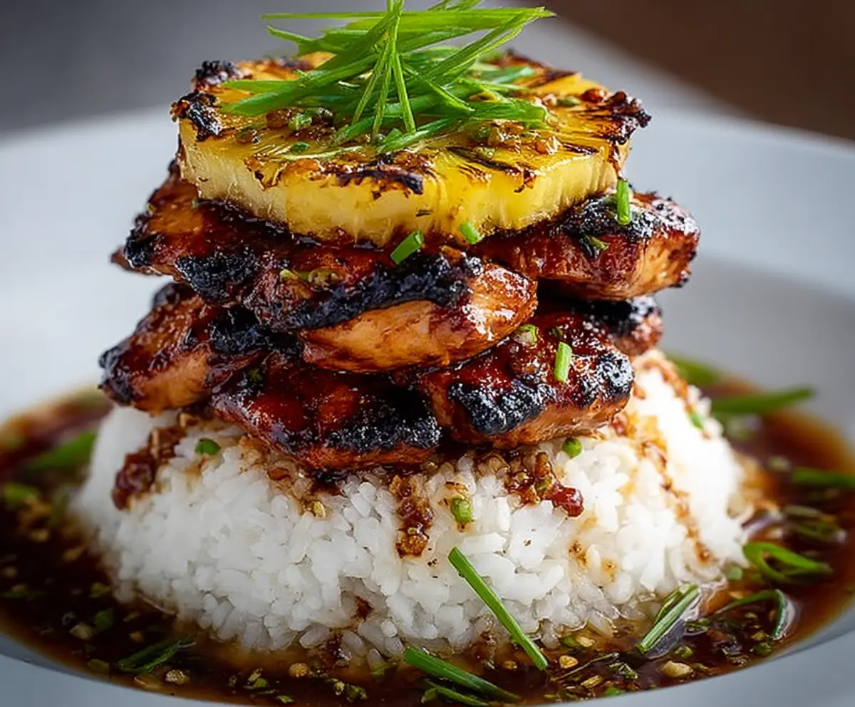 Easy Hawaiian Huli Huli Chicken Stack