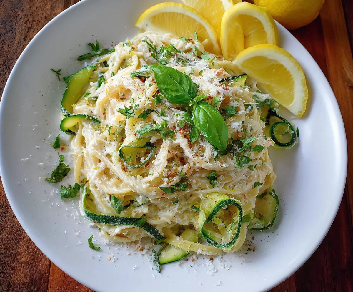 Creamy Lemon Ricotta Pasta with Fresh Zucchini Ribbons, a light and flavorful vegetarian dish.