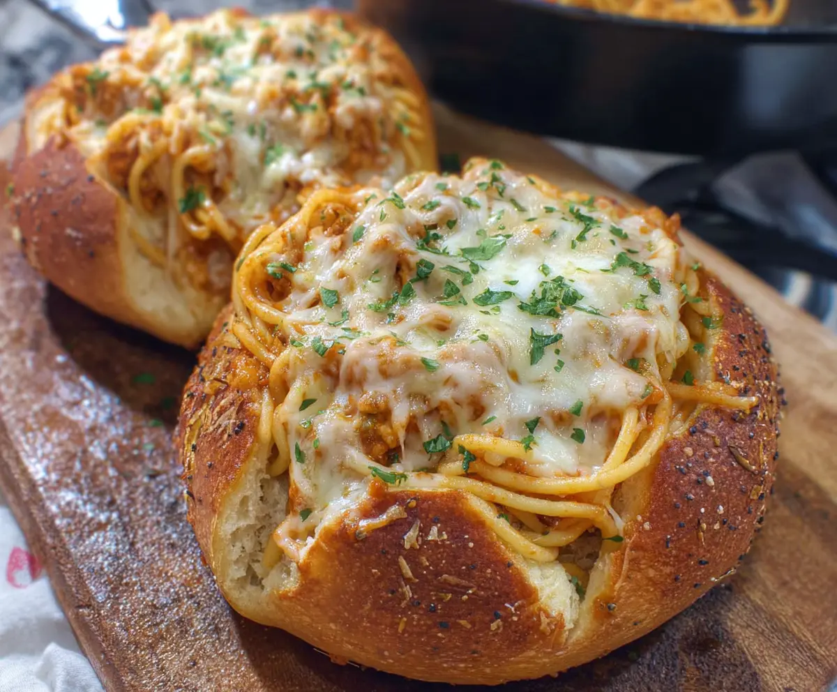 Easy Spaghetti Garlic Bread Bowls