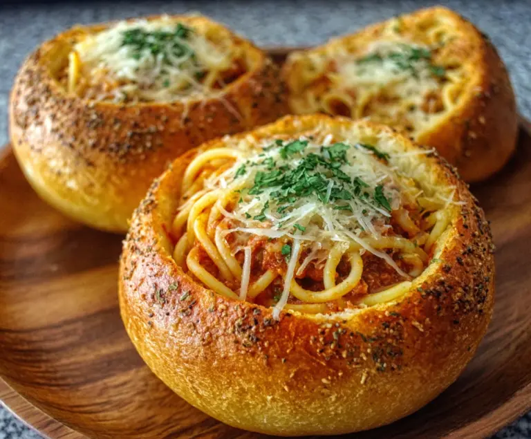 Spaghetti Garlic Bread Bowls