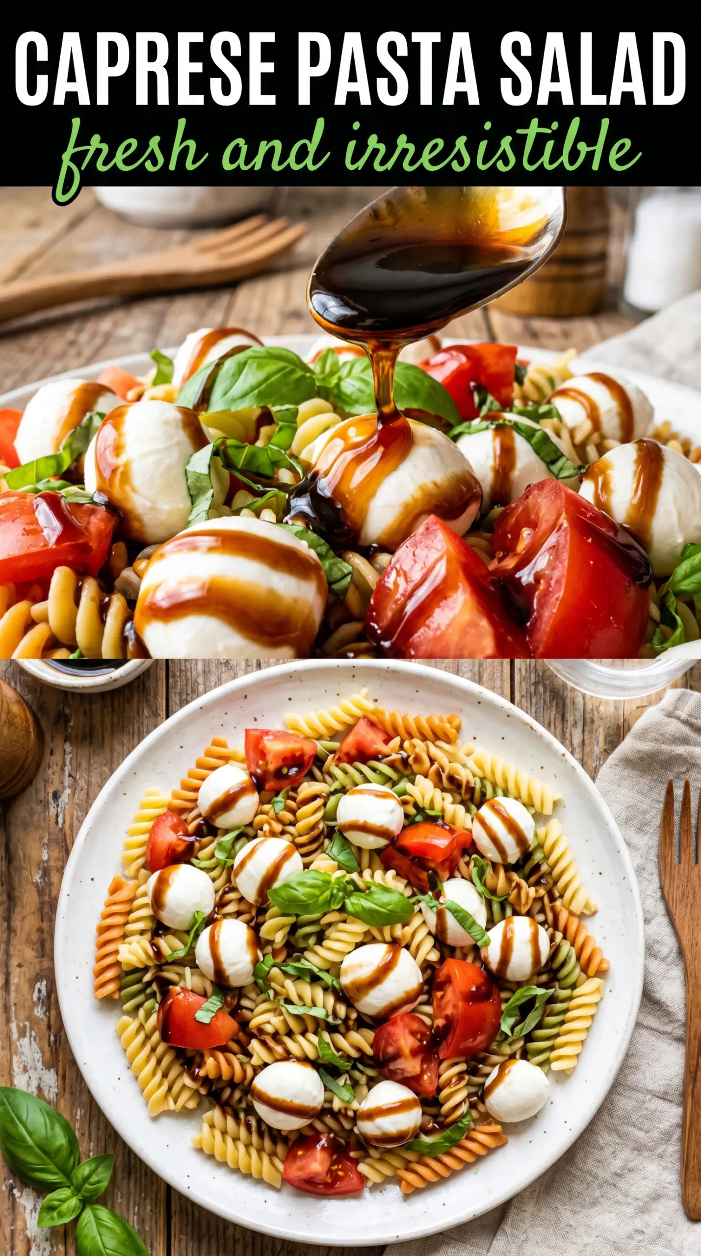 Caprese Pasta Salad fresh basil tomatoes mozzarella
