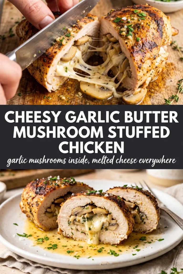 Cheesy Garlic Butter Mushroom Stuffed Chicken