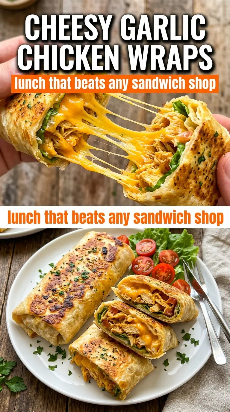 Cheesy Garlic Chicken Wraps golden toasted cheesy chicken wrap