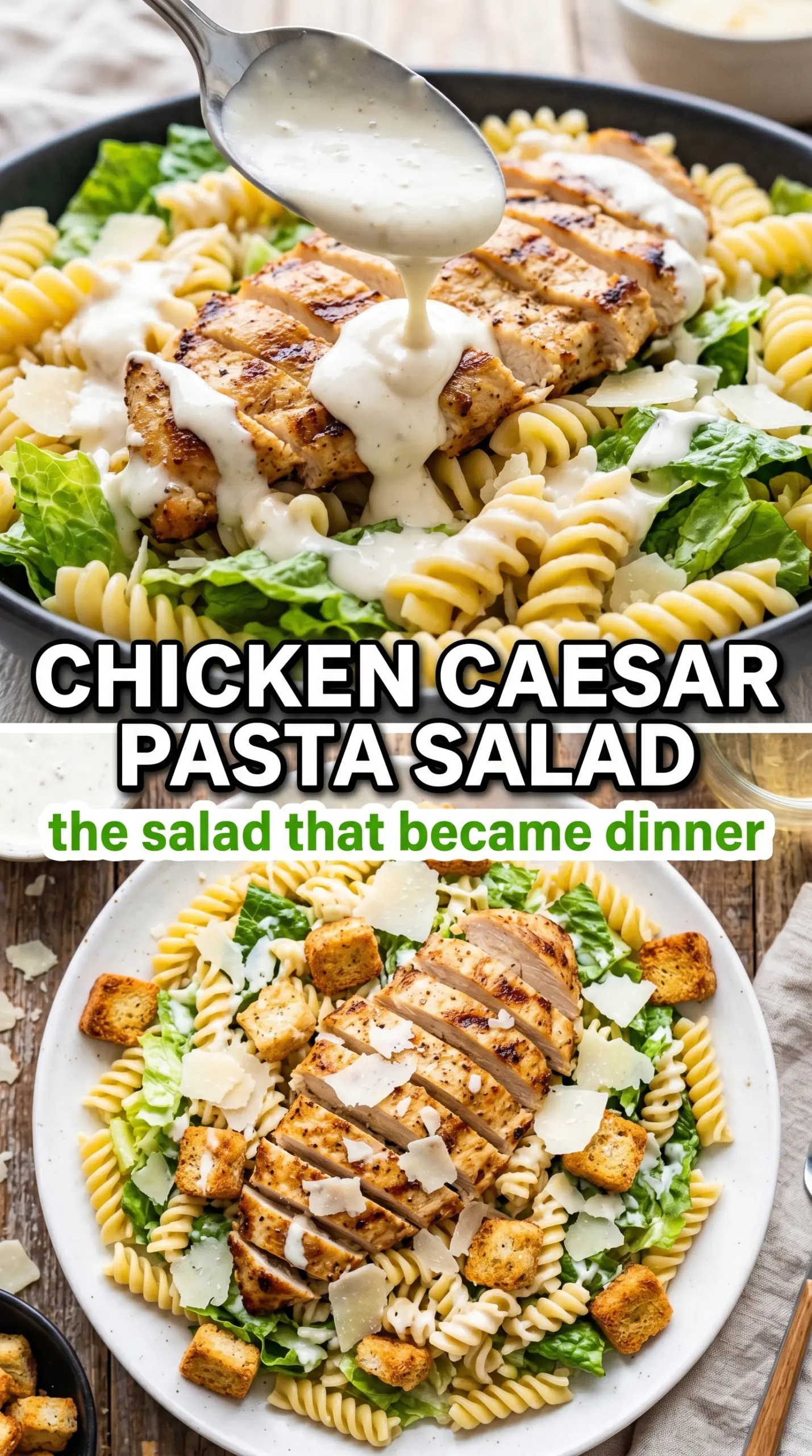 Chicken Caesar Pasta Salad creamy crunchy