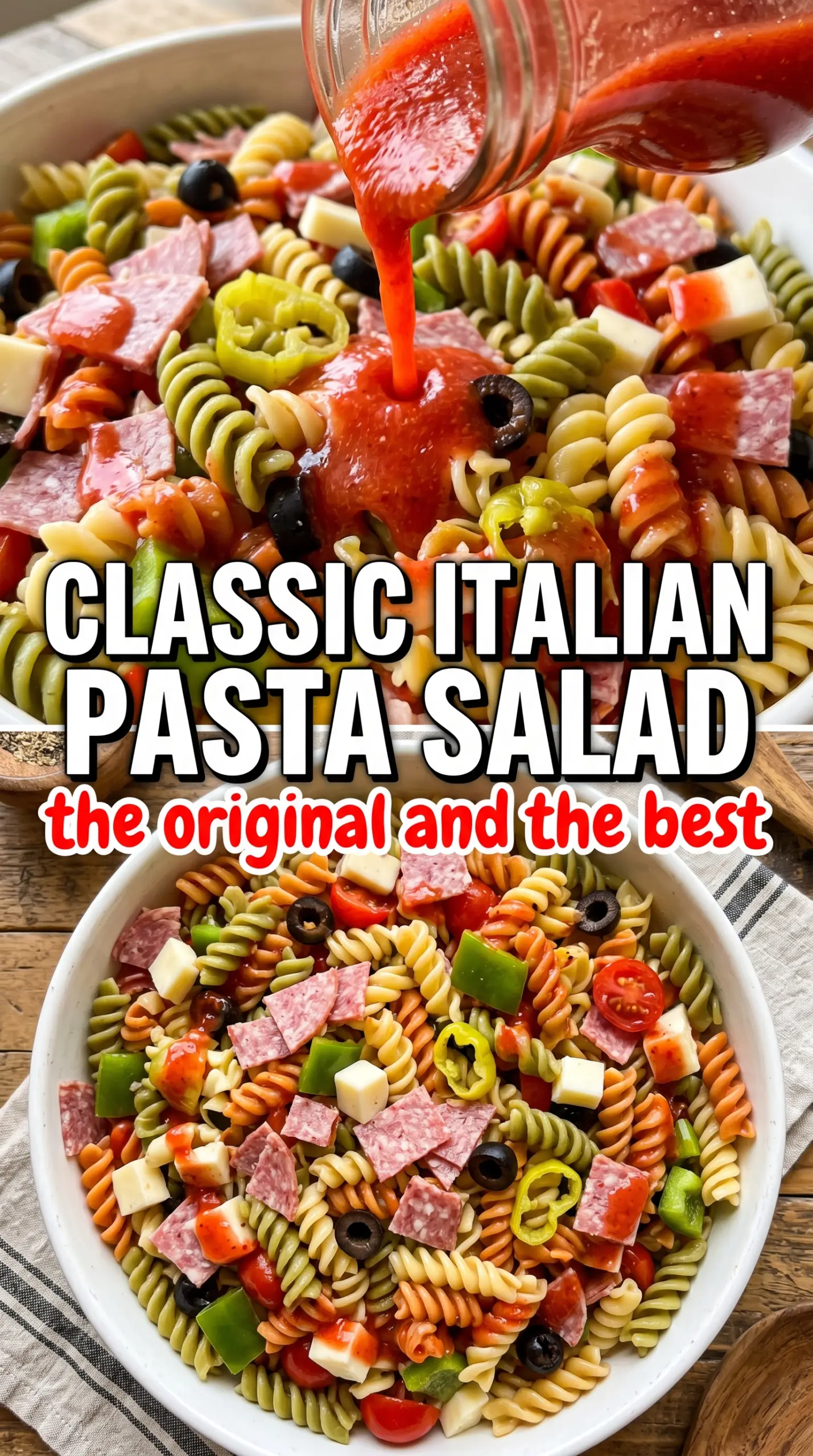 Pasta salad with vegetables and dressing