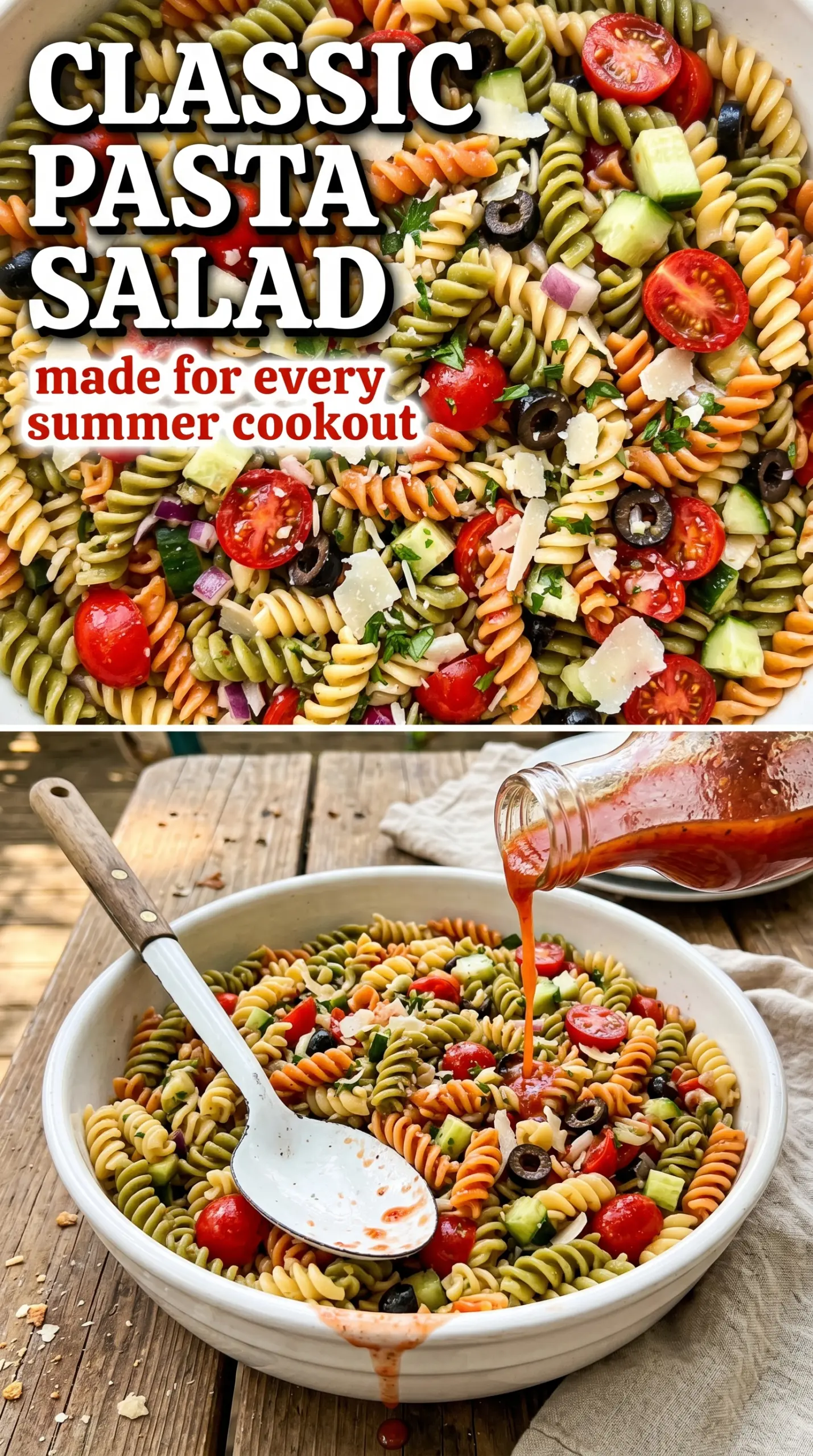 Pasta salad with vegetables and dressing