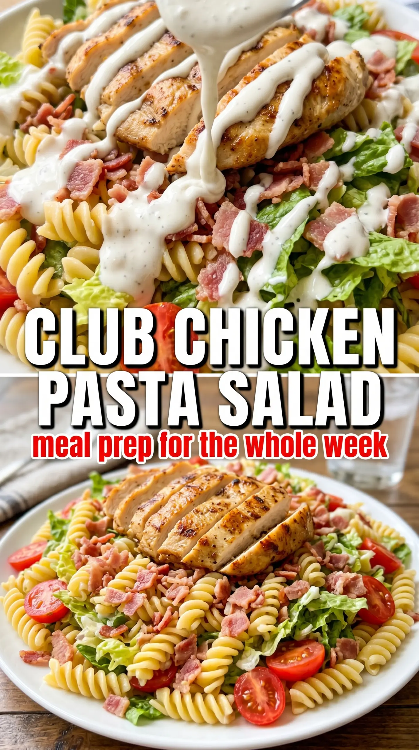 Club chicken pasta salad creamy bacon avocado