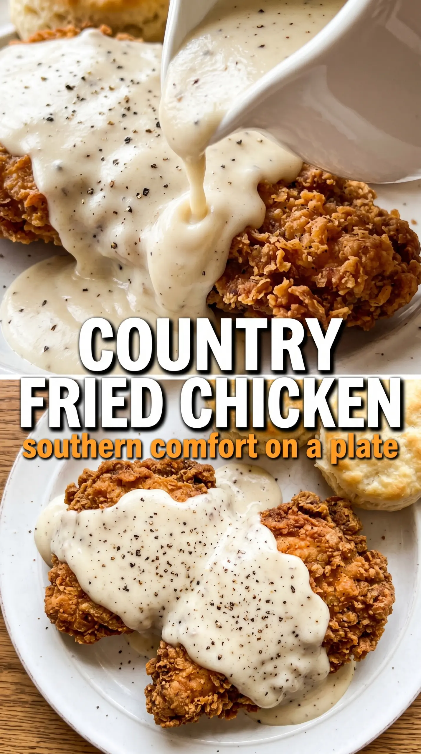 Country fried chicken crispy golden gravy