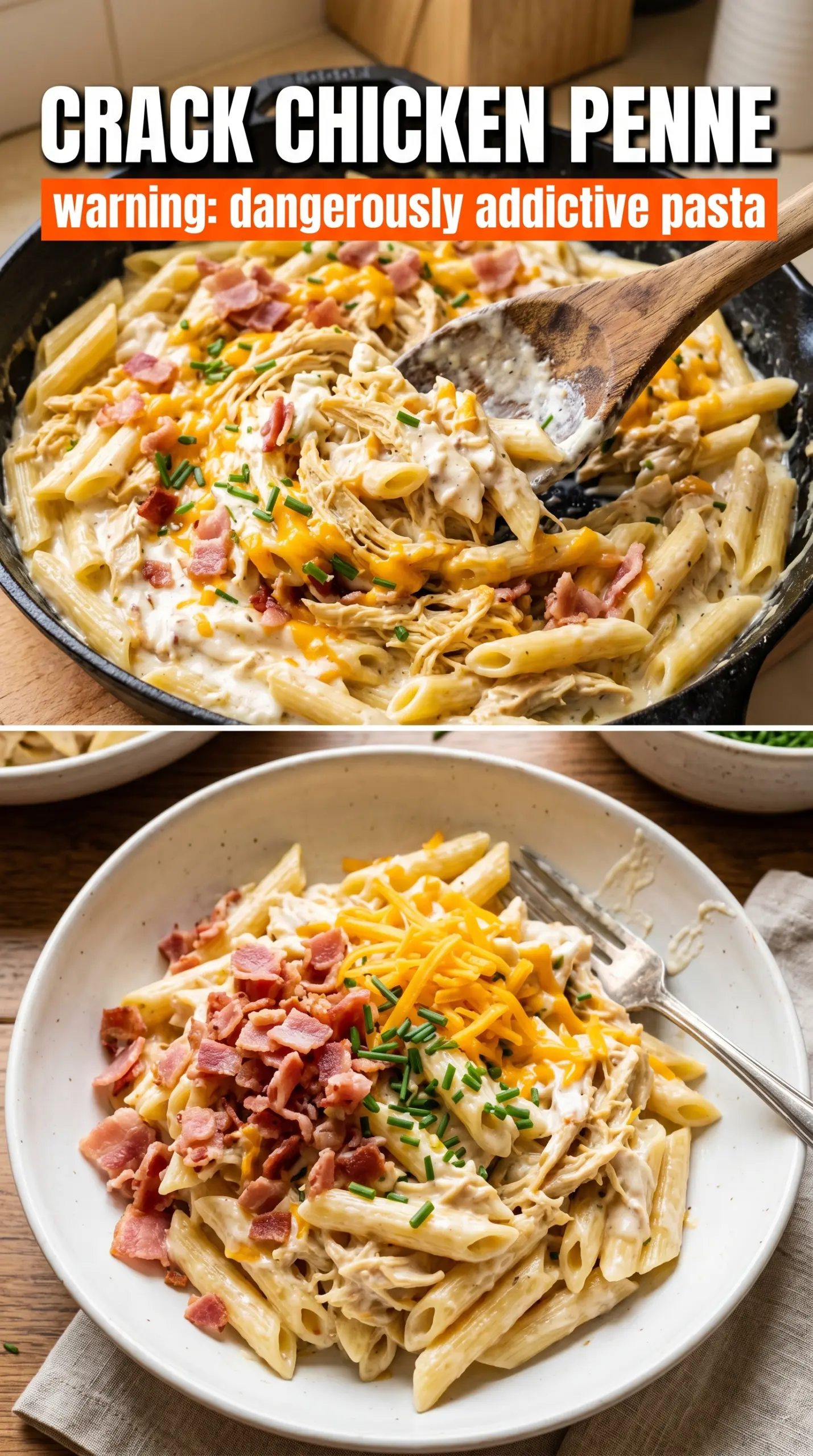 Crack Chicken Penne creamy ranch bacon pasta