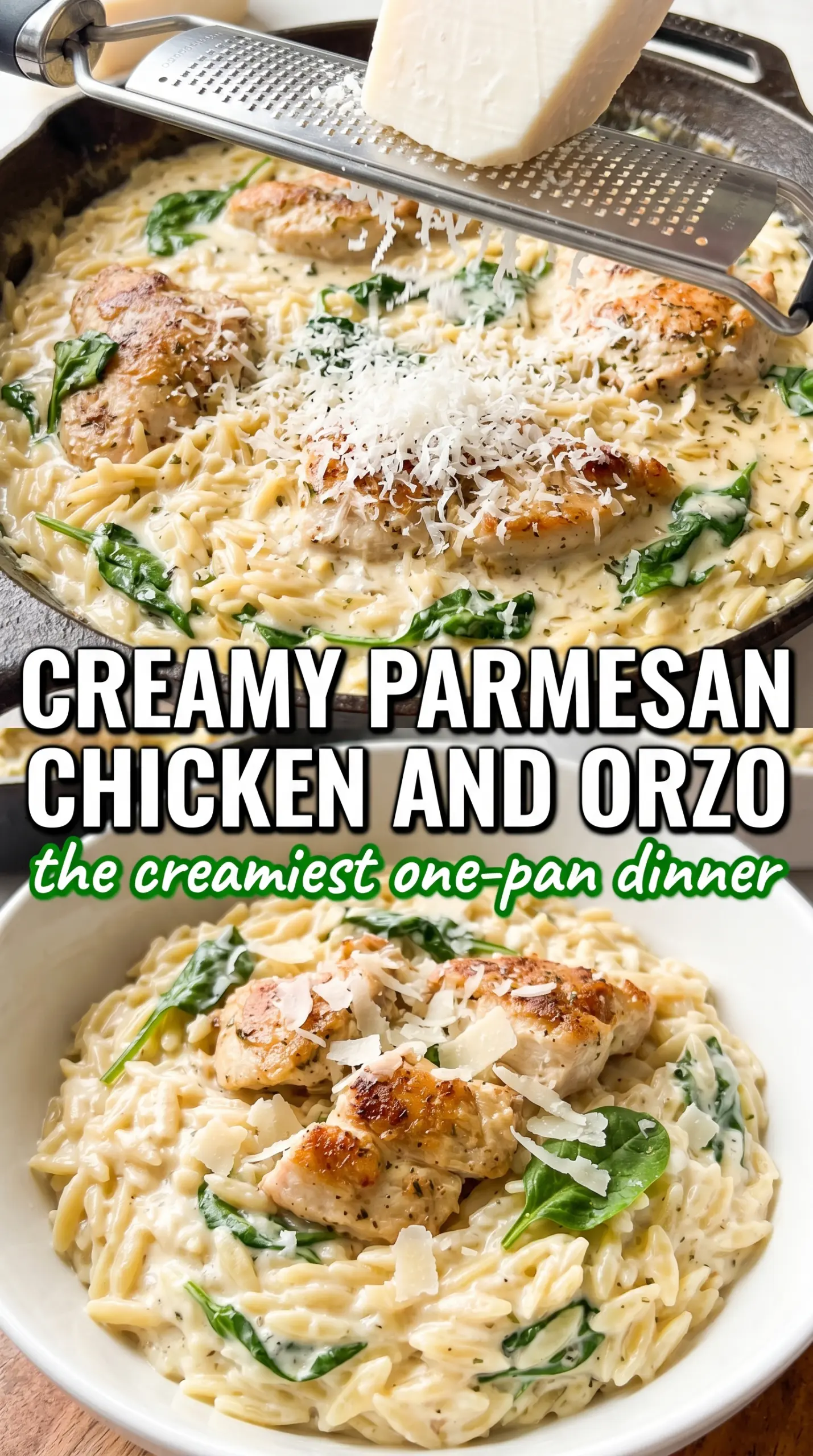 Creamy Parmesan Chicken and Orzo creamy skillet dinner