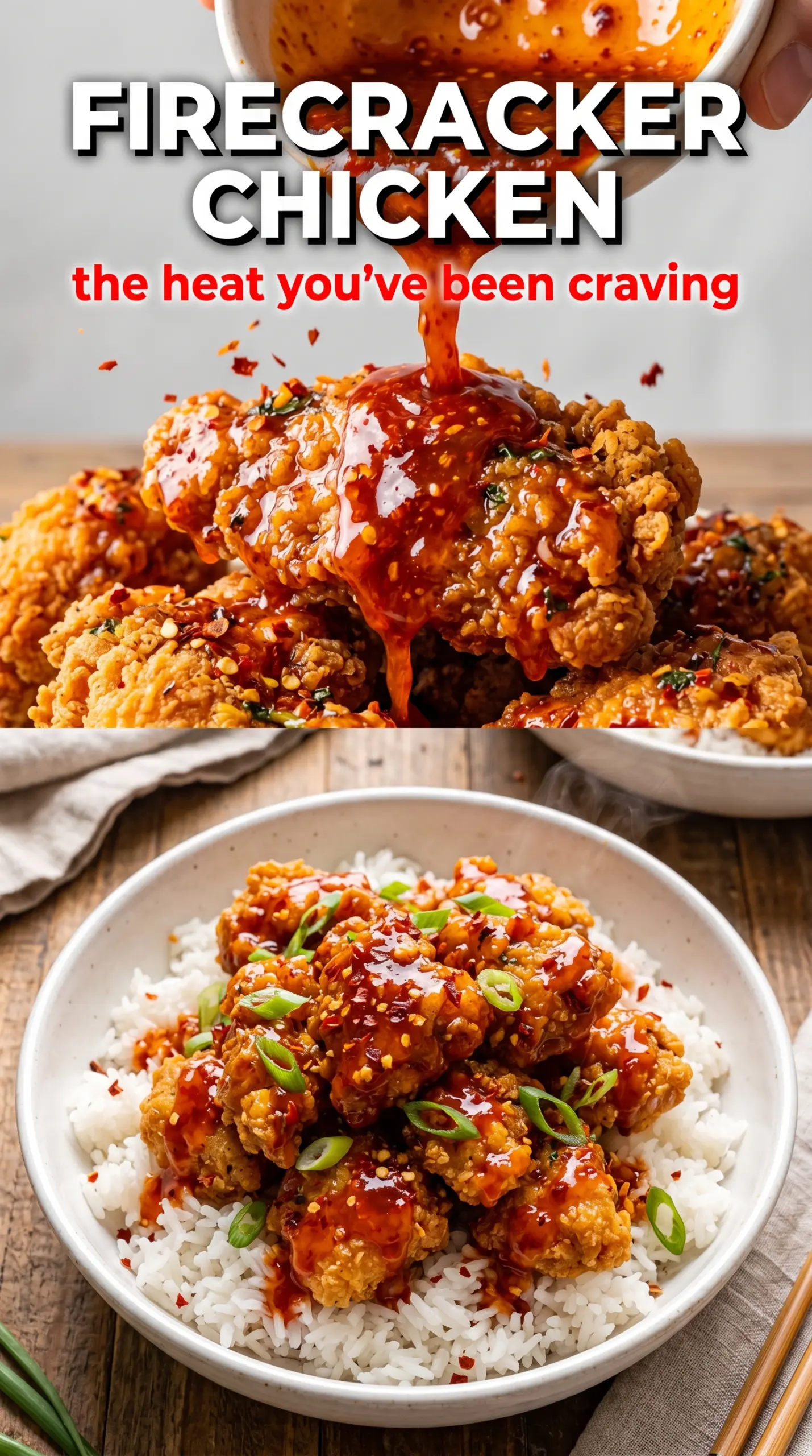 Firecracker chicken sticky spicy glossy