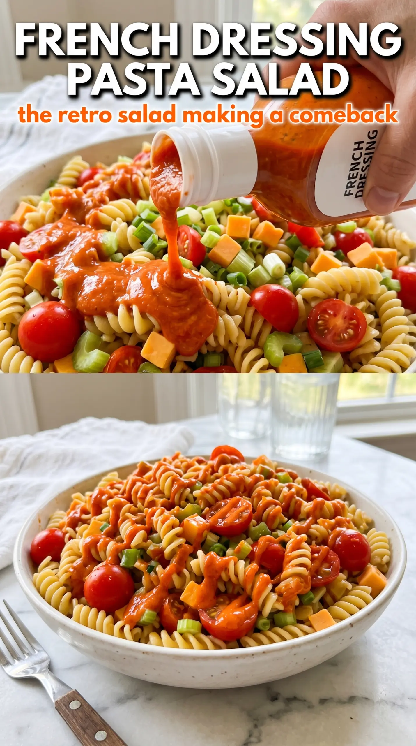 Pasta salad with vegetables and dressing