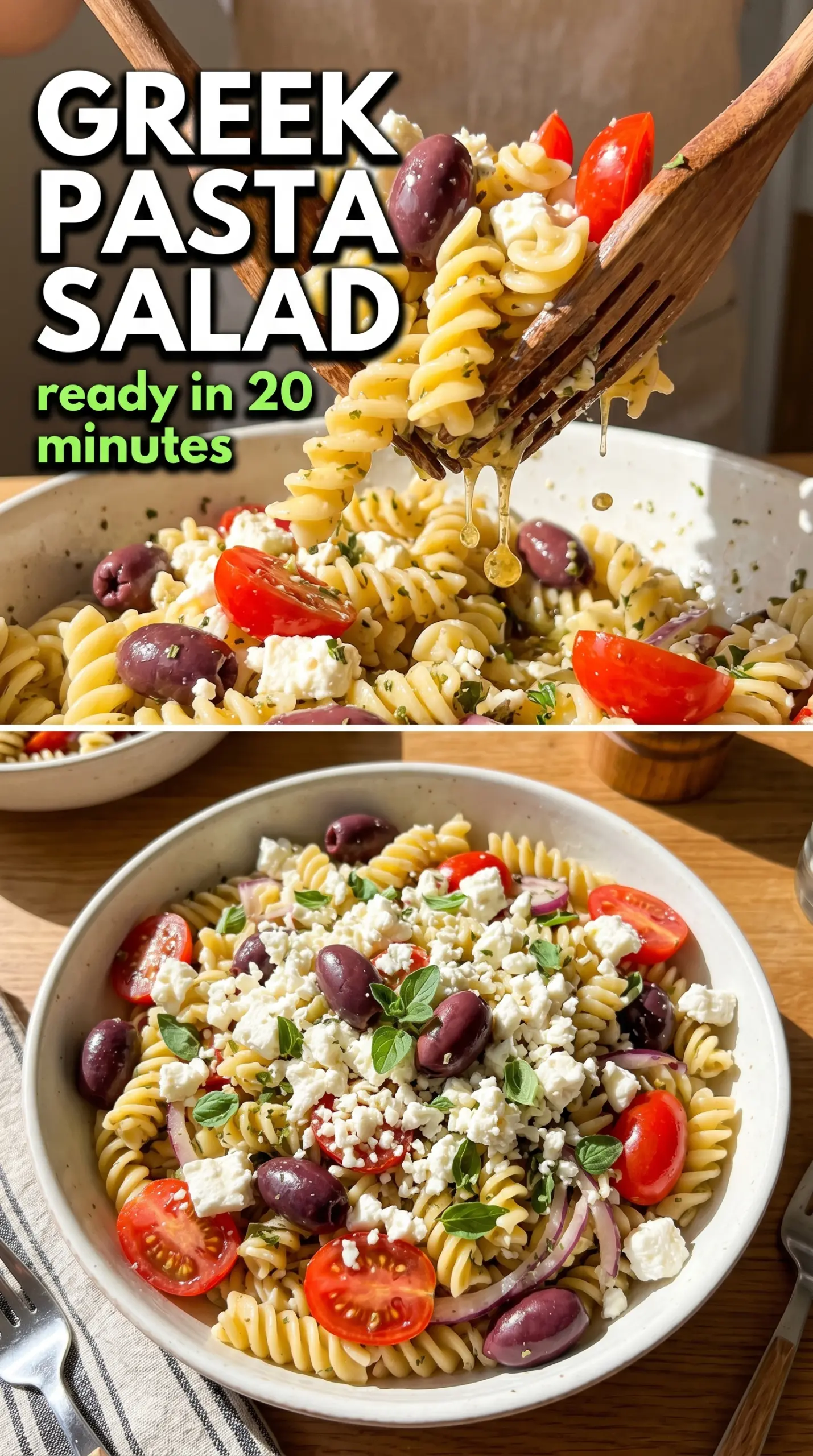Greek pasta salad cucumbers tomatoes feta