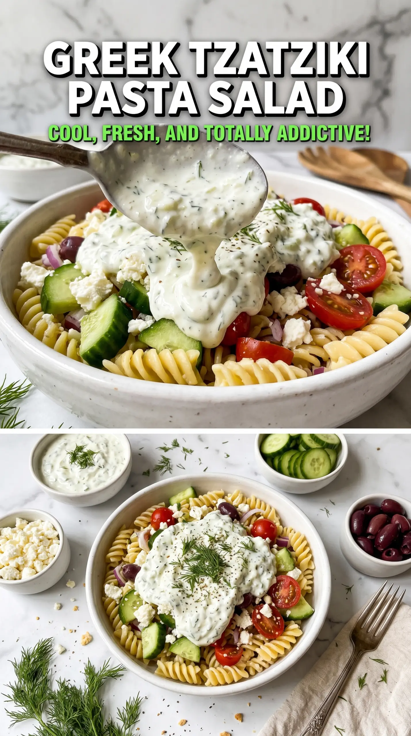 Greek tzatziki pasta salad creamy herby cucumber
