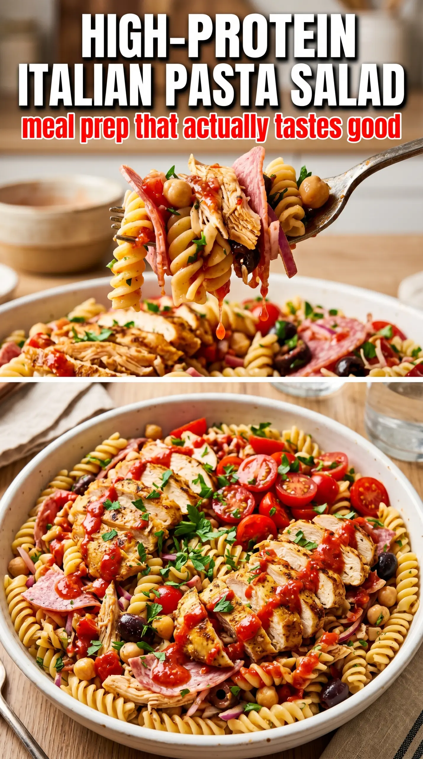 High-Protein Italian Pasta Salad grilled chicken salami chickpeas