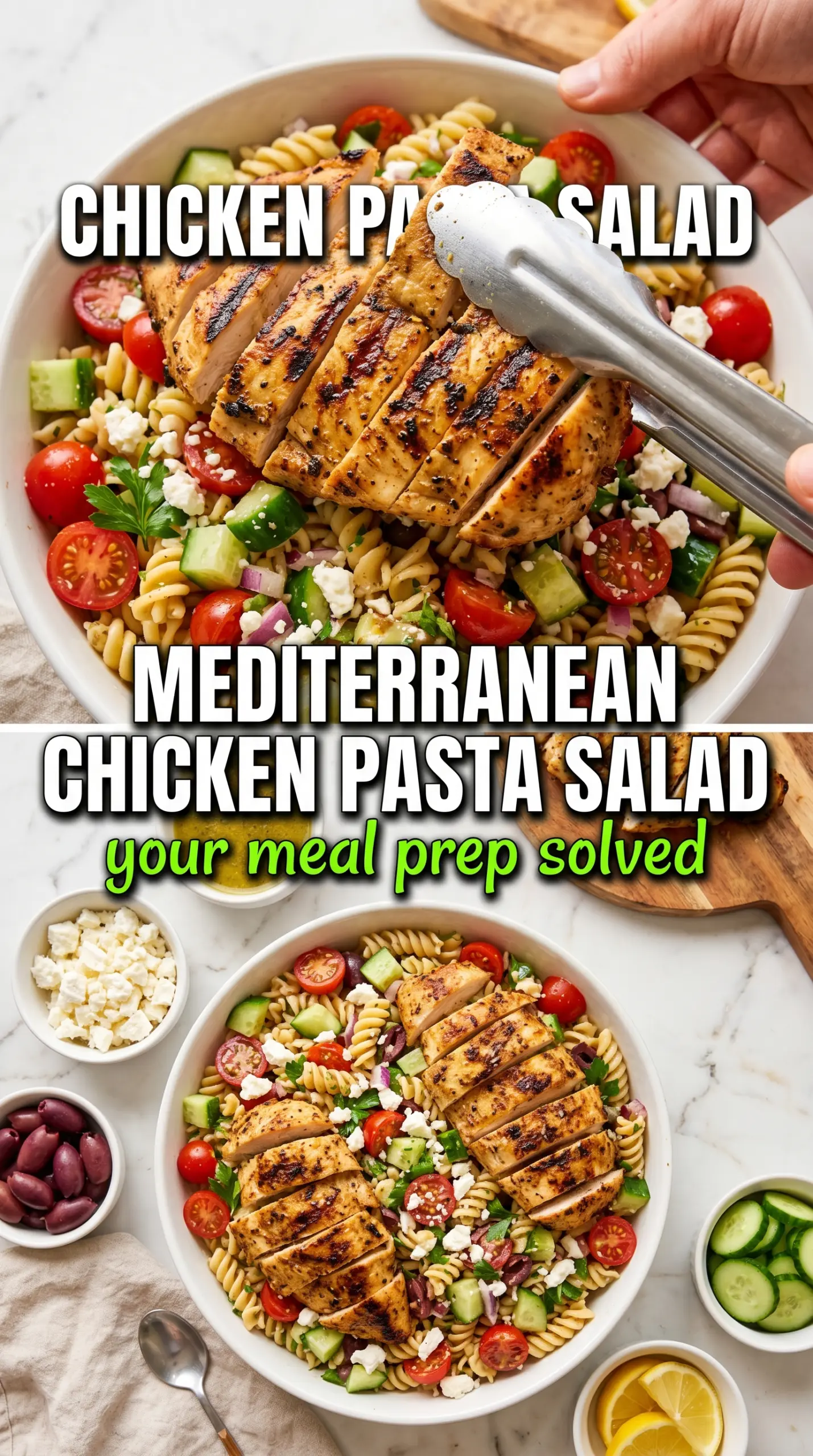 Mediterranean chicken pasta salad grilled chicken olives feta