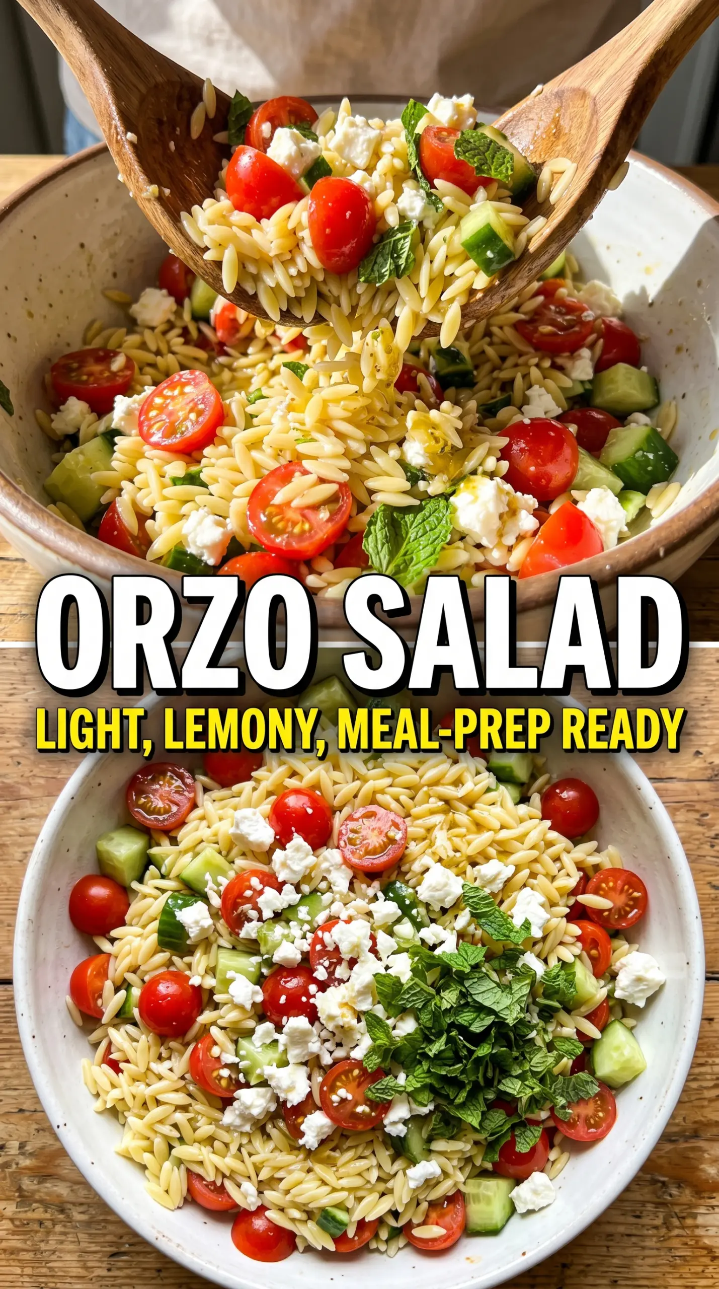 Mediterranean orzo salad lemony feta herbs