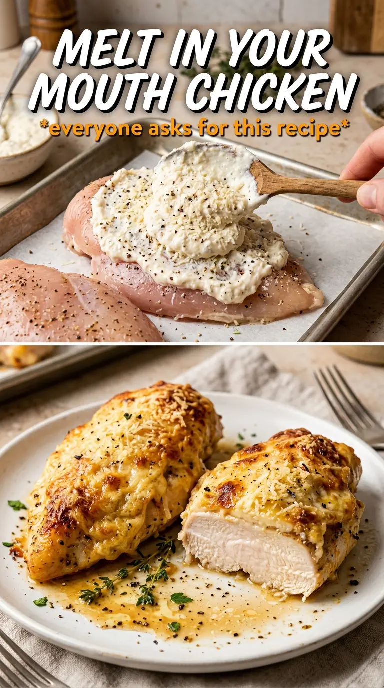 Melt In Your Mouth Chicken golden Parmesan crust, juicy baked