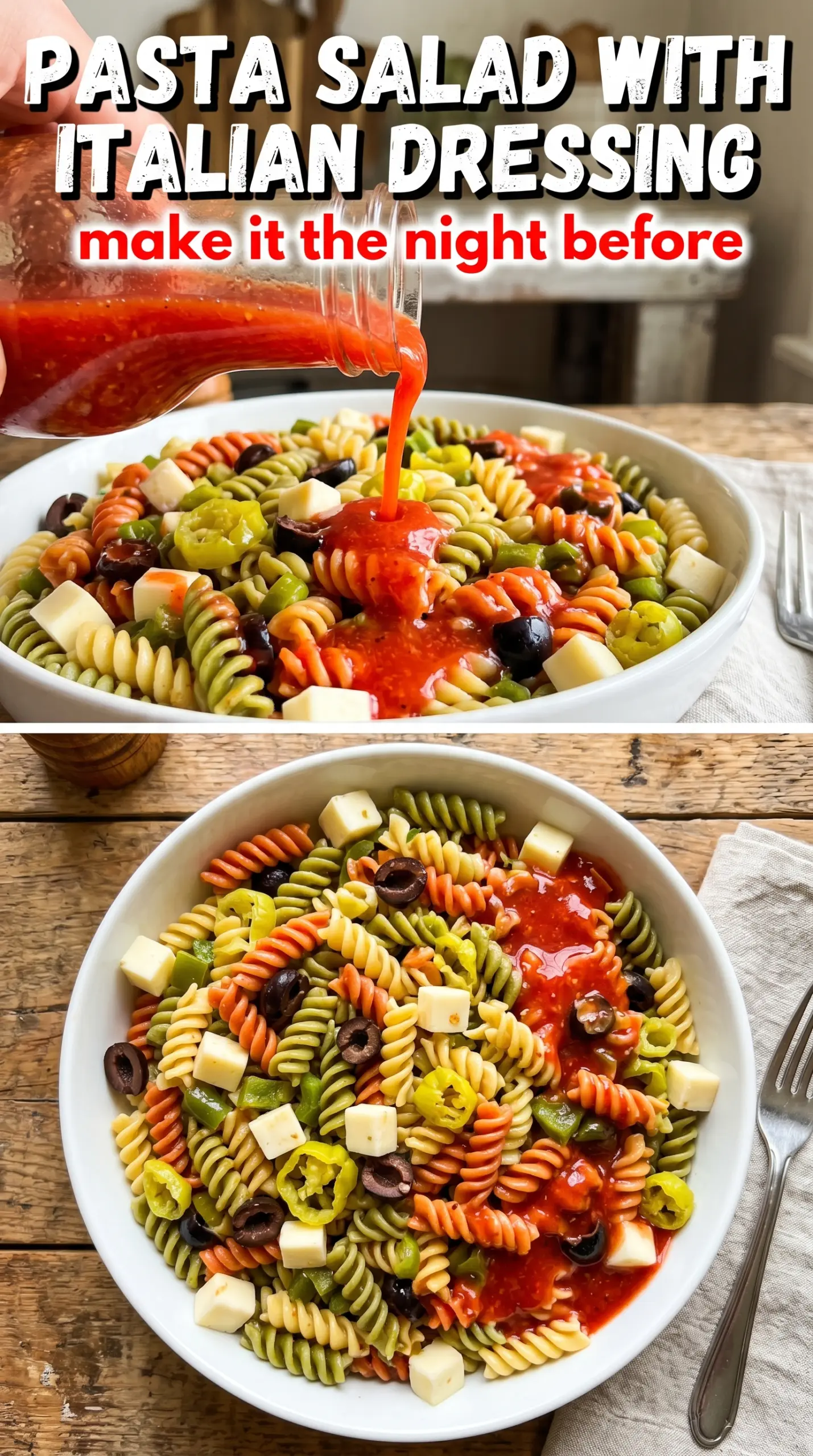 Pasta salad with vegetables and dressing