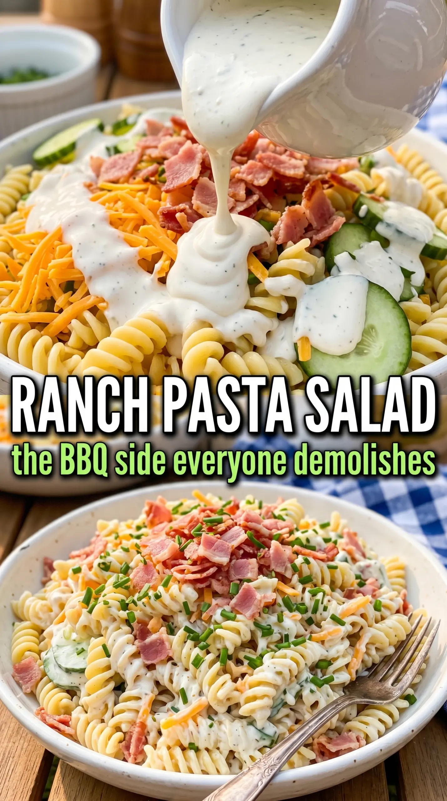 Pasta salad with vegetables and dressing