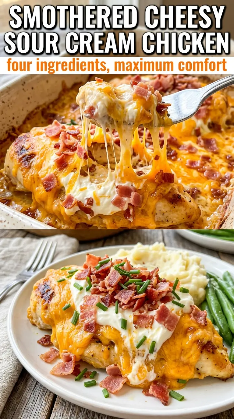 Smothered Cheesy Sour Cream Chicken creamy cheesy baked