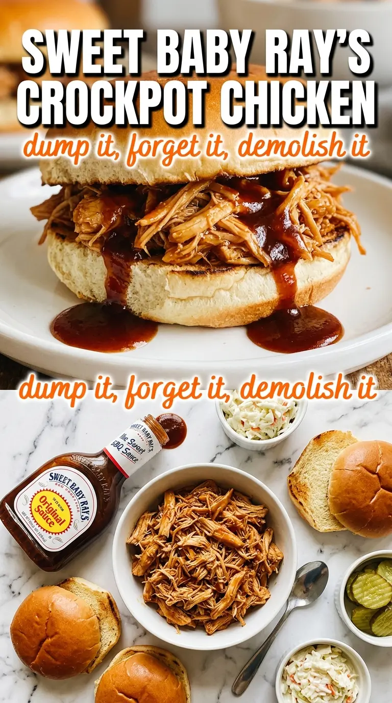 Sweet Baby Ray's Crockpot Chicken sticky shredded BBQ