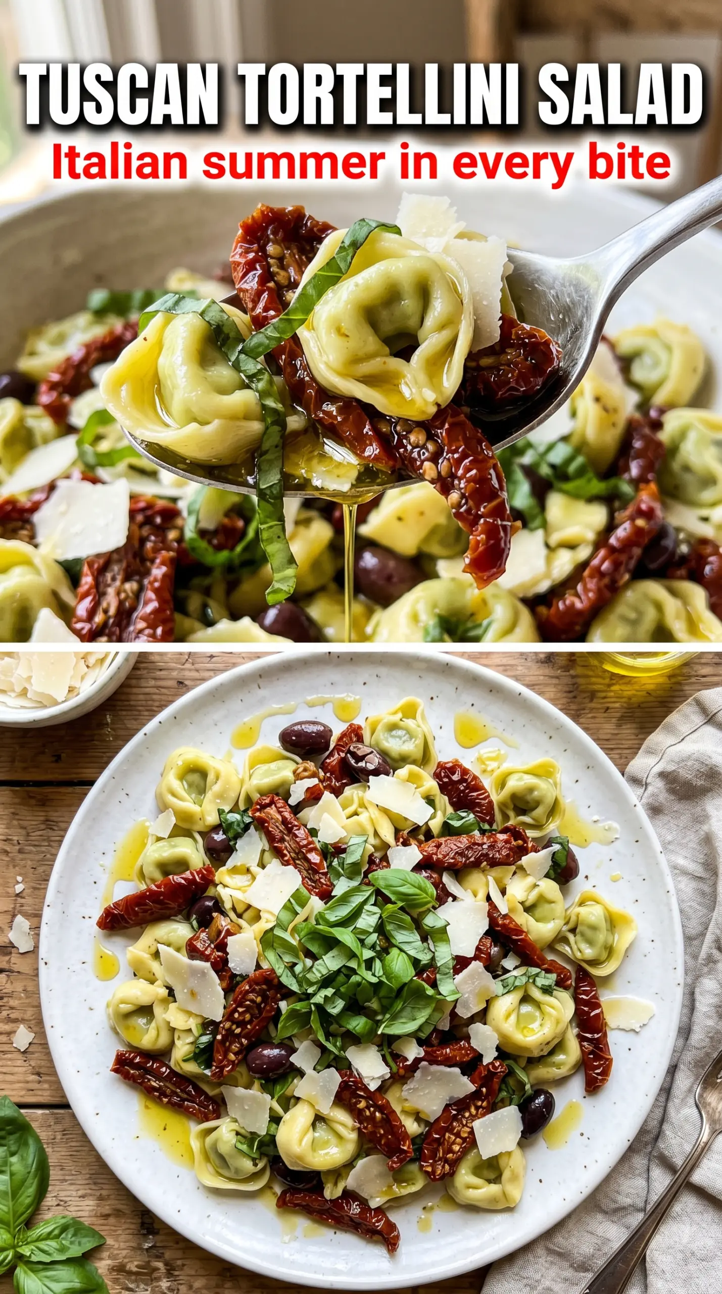Tuscan Tortellini Salad creamy colorful