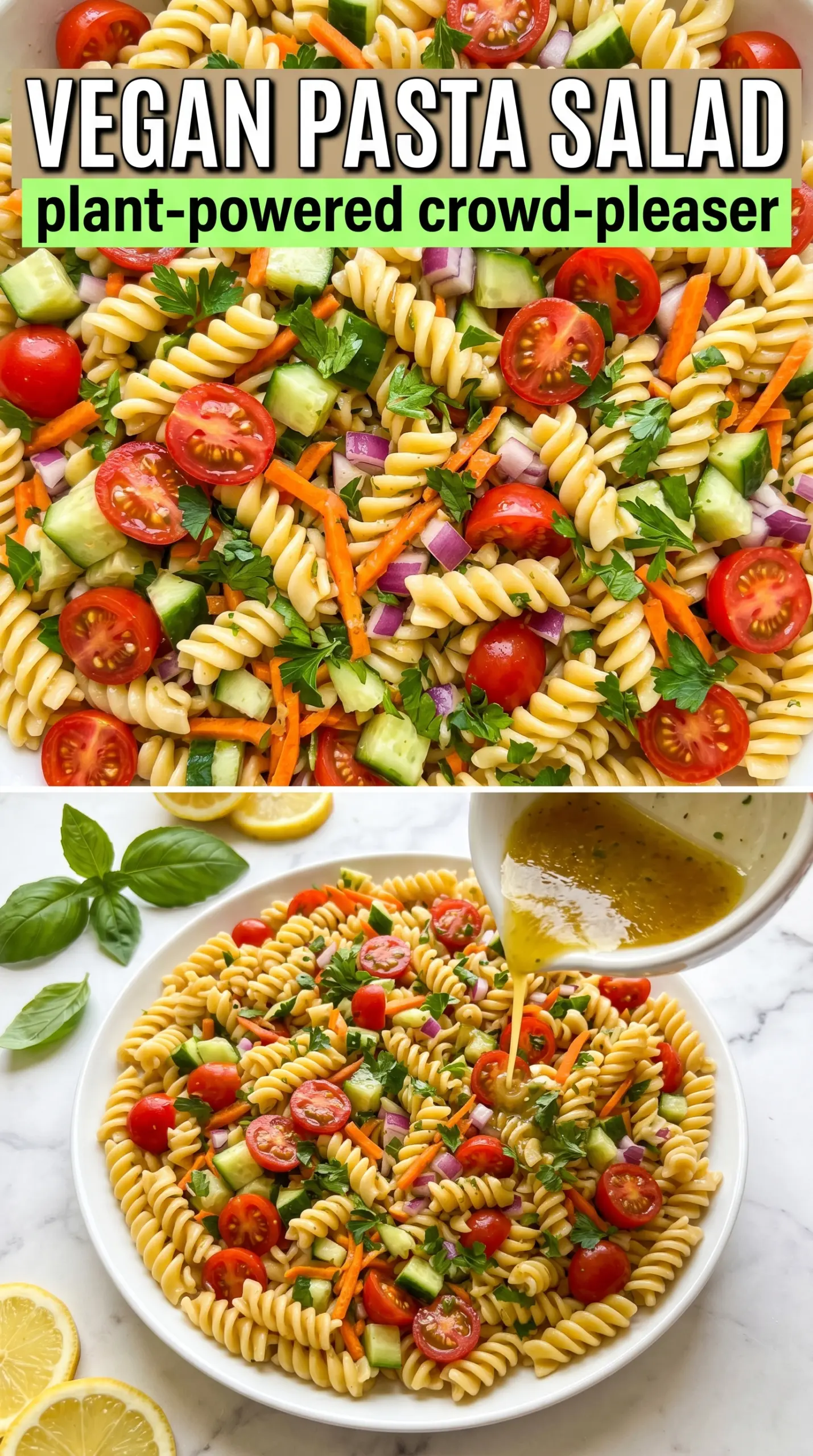 Pasta salad with vegetables and dressing