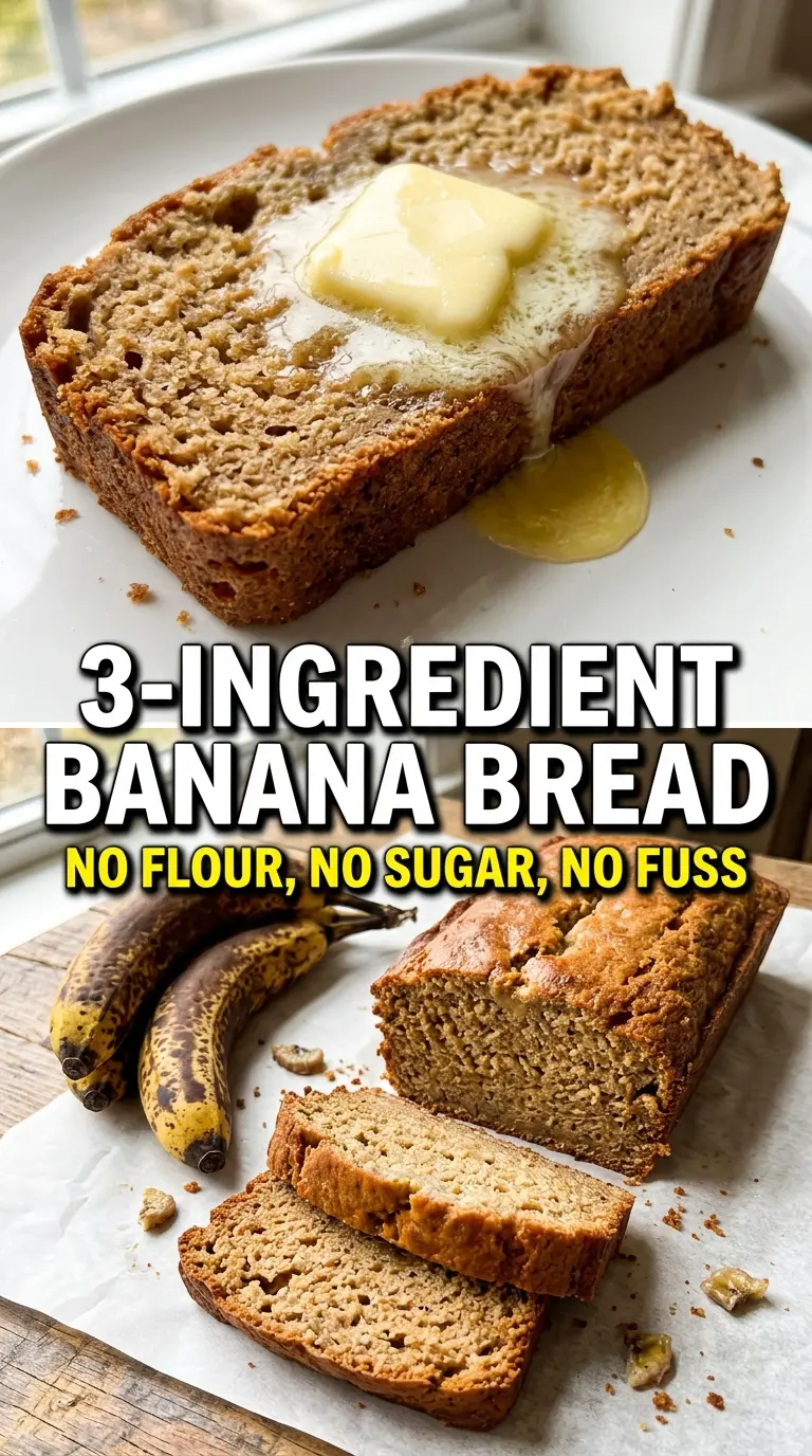 3-Ingredient Banana Bread golden crumb, simple loaf, tender slices
