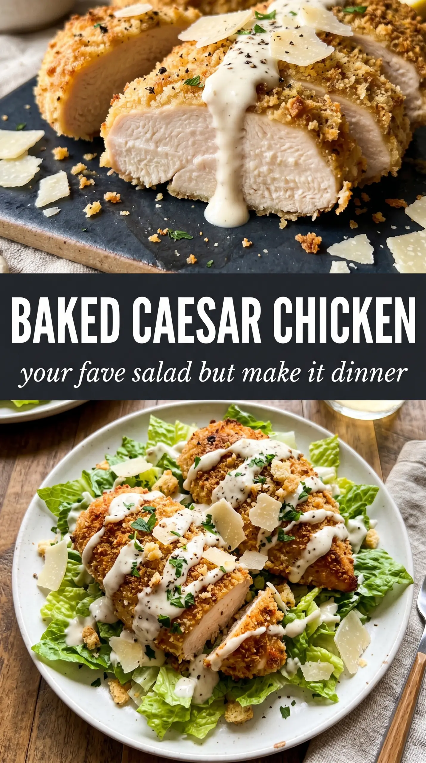 Baked Caesar chicken golden Parmesan crust