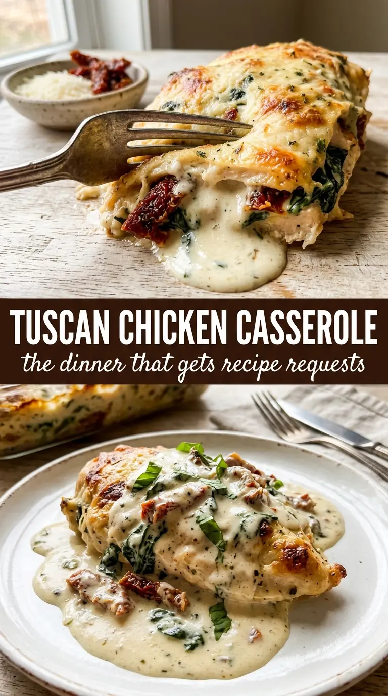Baked Tuscan chicken casserole golden creamy savory