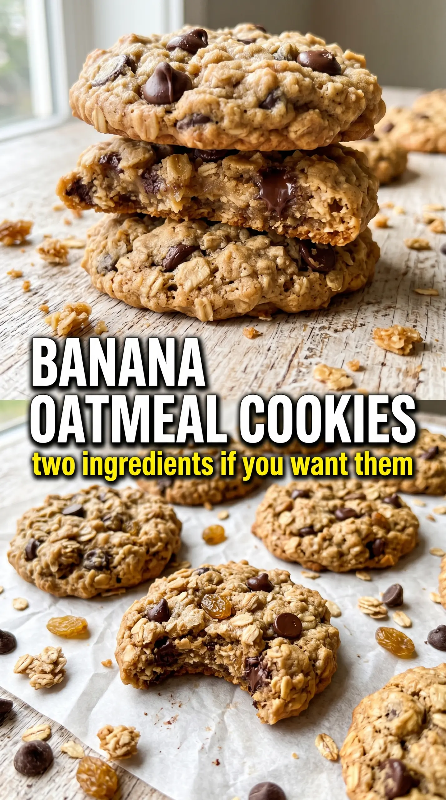 Banana oatmeal cookies soft chewy chocolate chip