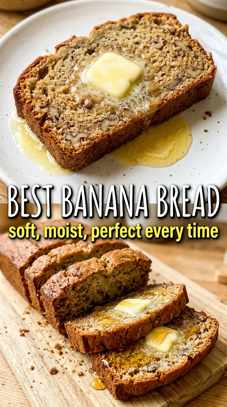 Best Banana Bread moist crumb, caramelized top, classic loaf