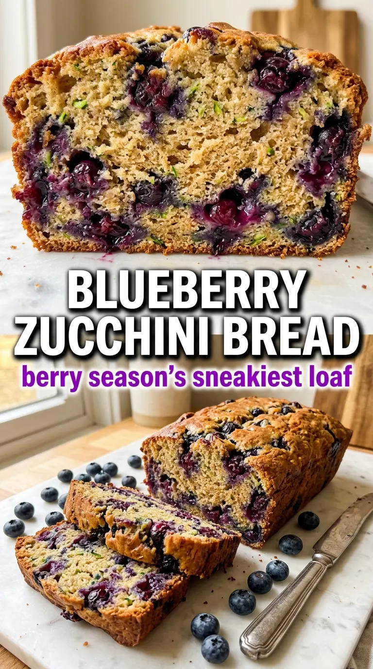 Blueberry Zucchini Bread golden loaf, burst berries, tender crumb