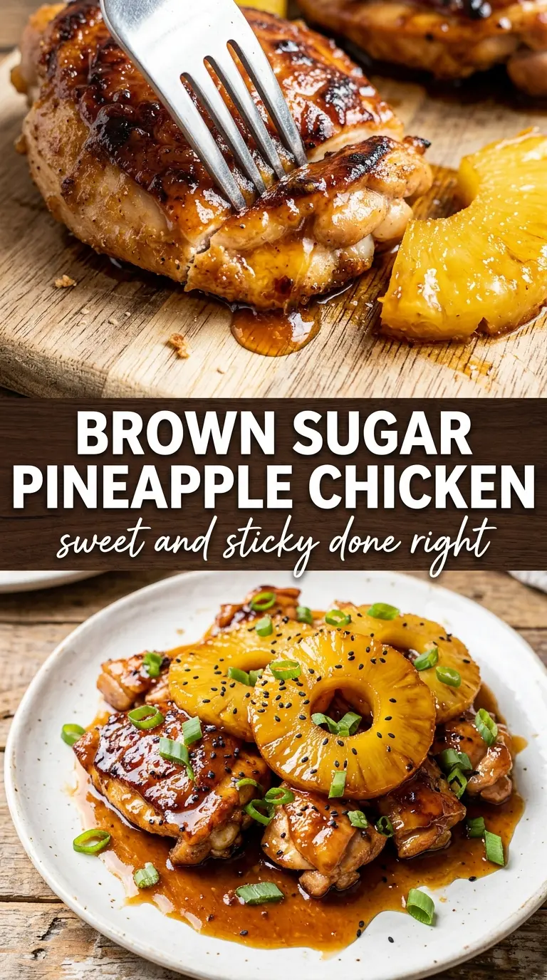 Brown sugar pineapple chicken caramelized sticky glaze