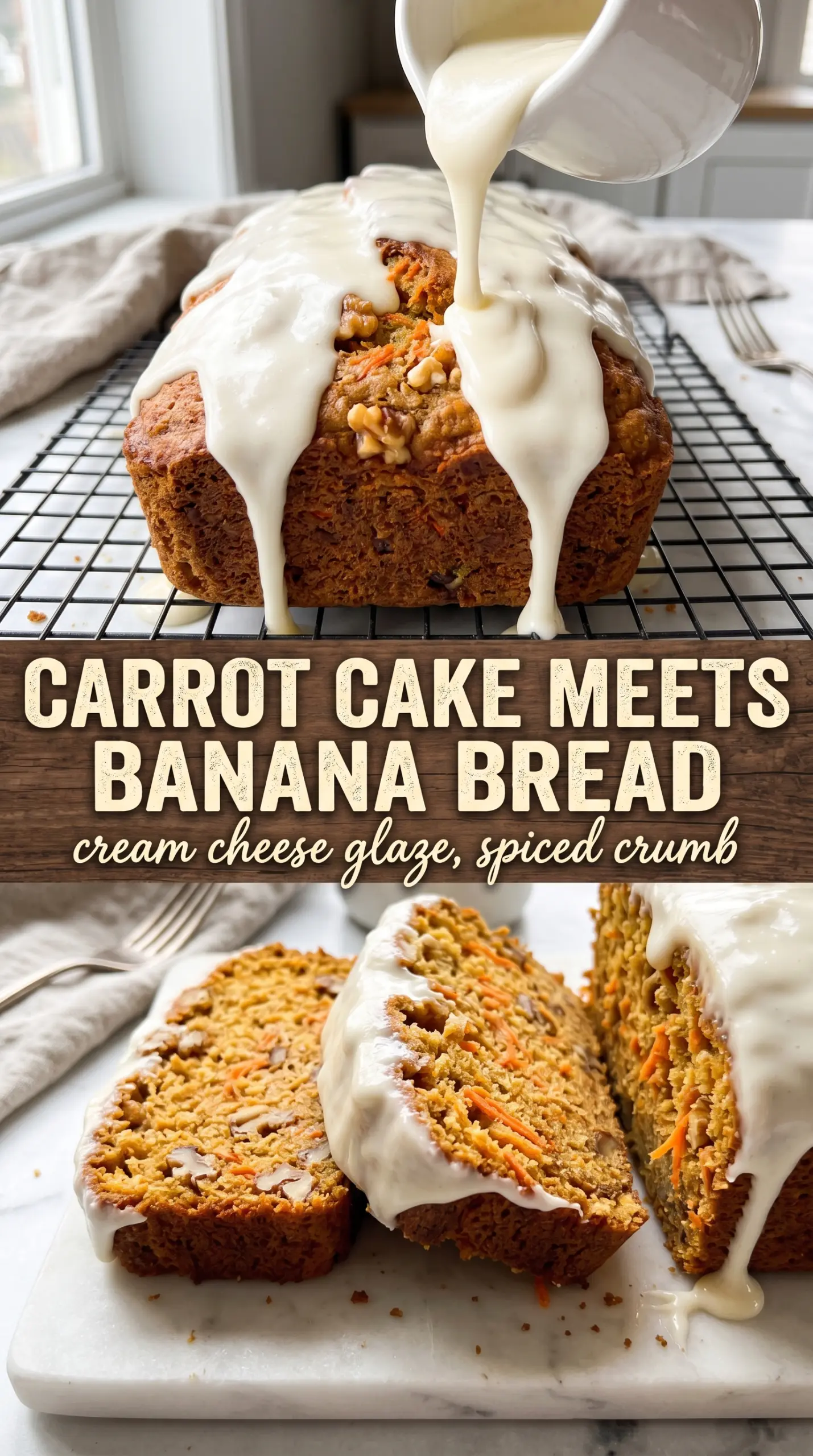 Carrot Cake Banana Bread spiced loaf cream cheese frosting