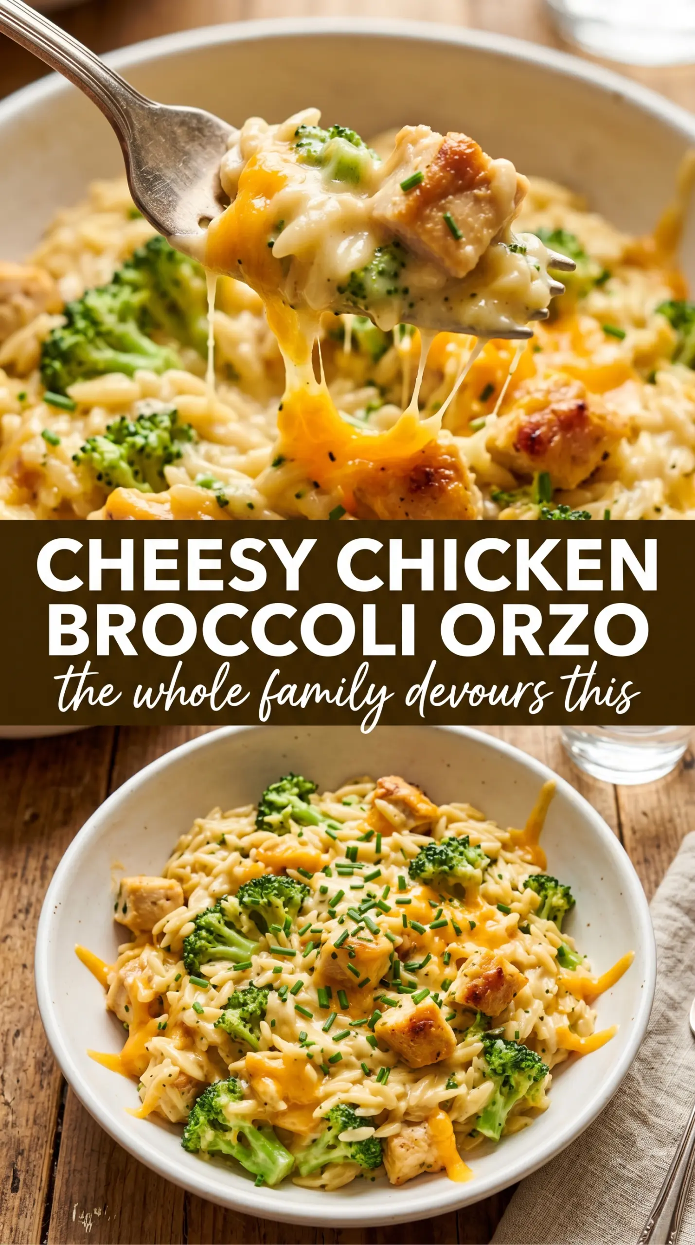 Cheesy Chicken Broccoli Orzo creamy cheddar broccoli