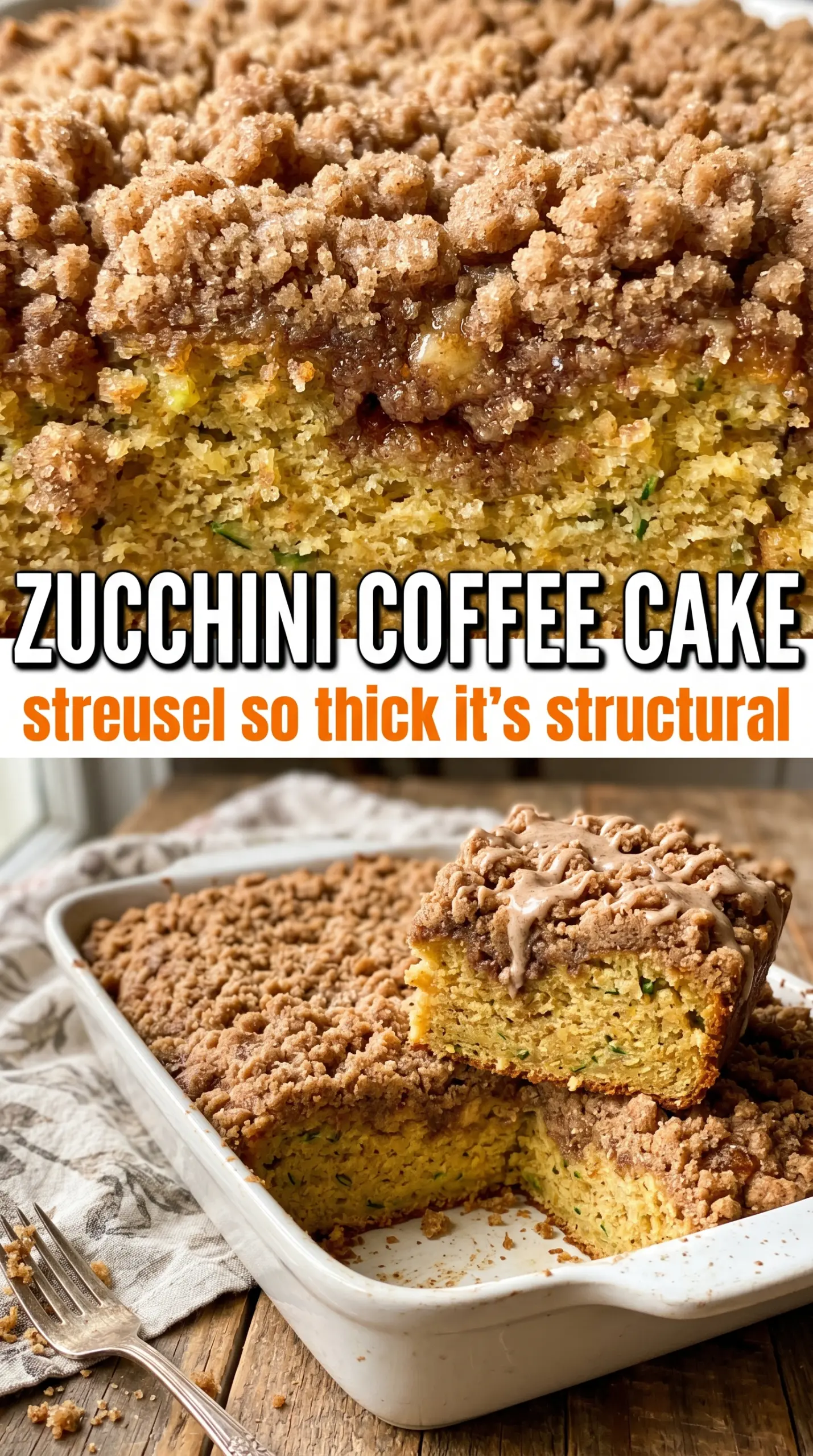 Cinnamon Sugar Zucchini Coffee Cake with streusel, tender crumb, cinnamon swirl