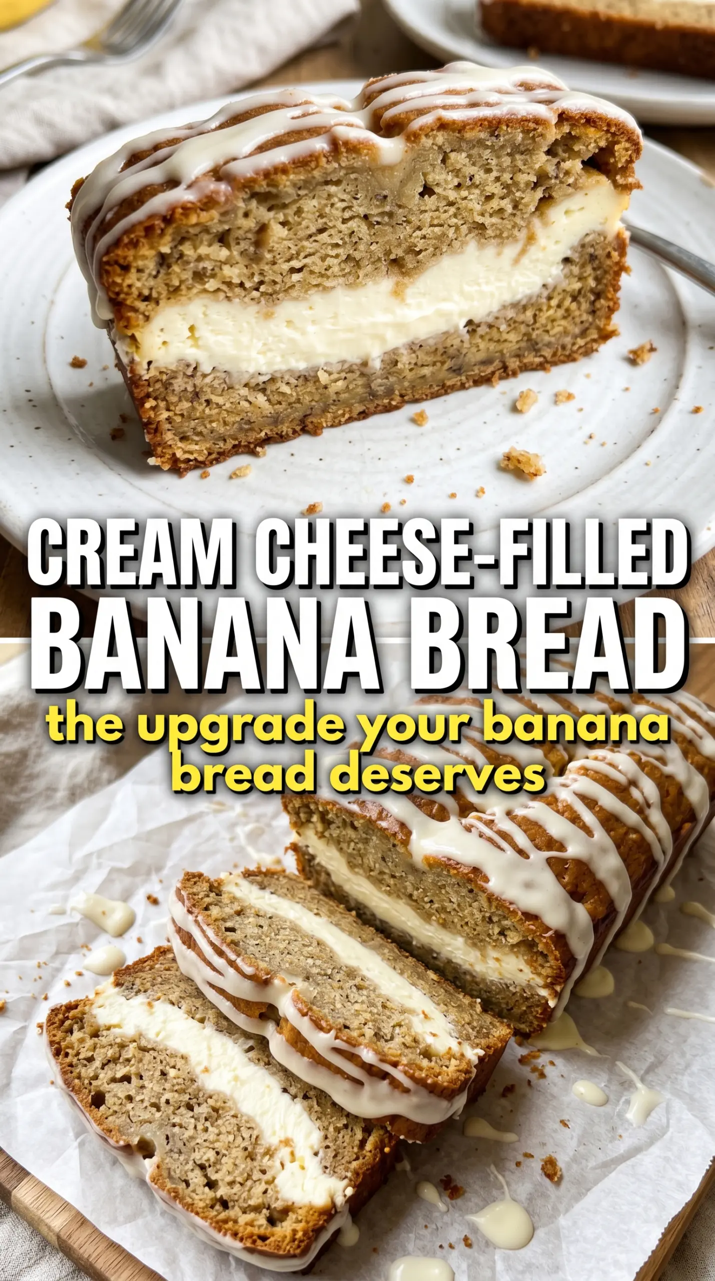 Cream Cheese-Filled Banana Bread, creamy center, golden crumb