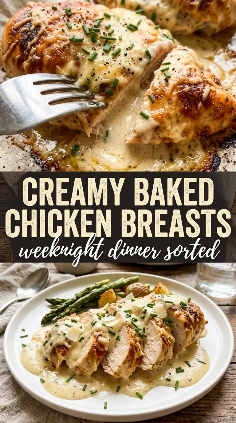 Creamy Baked Chicken Breasts golden bubbly Parmesan