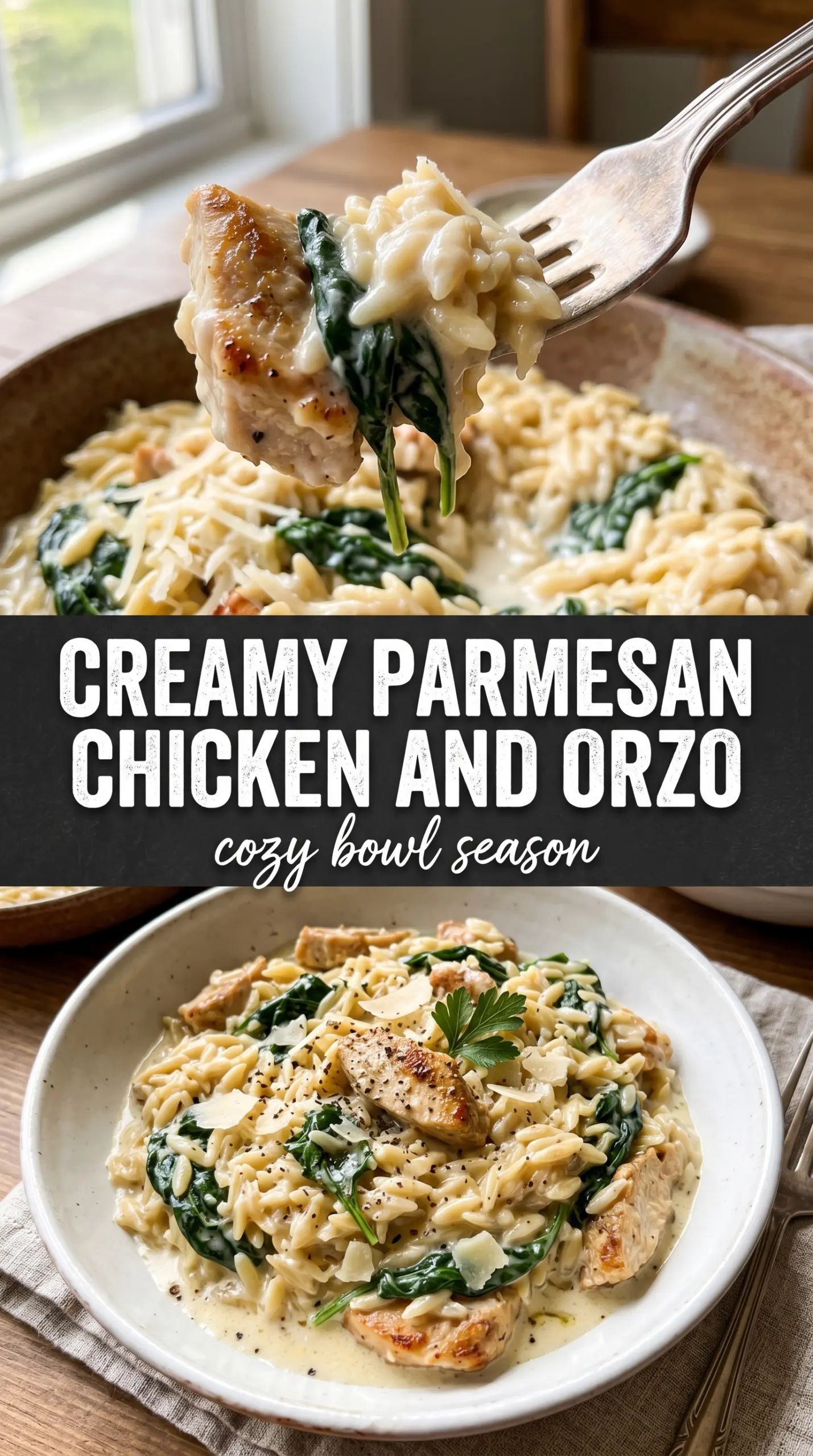 Creamy Parmesan Chicken and Orzo creamy skillet dinner