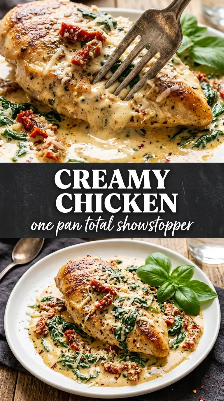 Creamy Tuscan Chicken creamy skillet, sun-dried tomato, basil