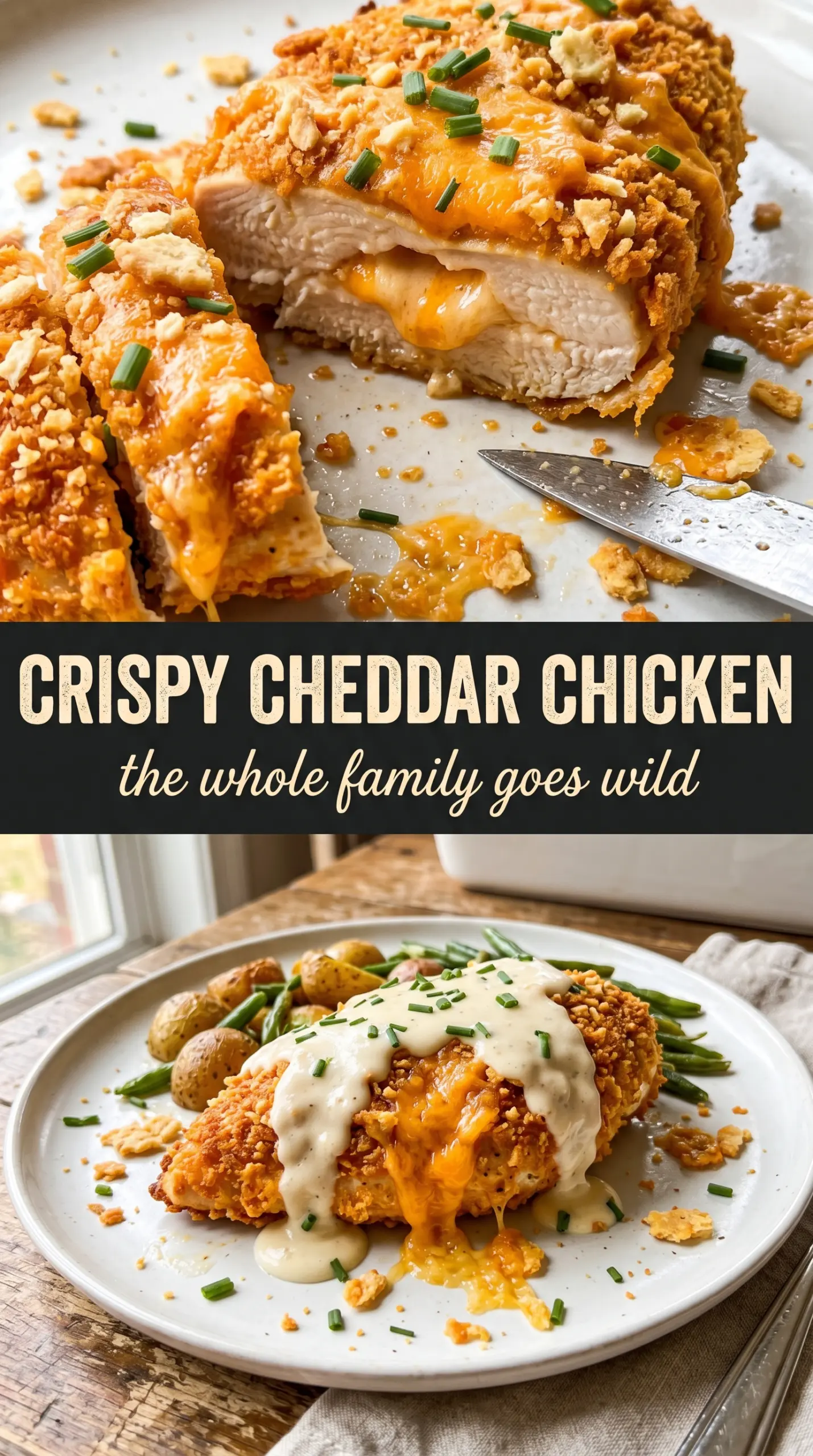 Crispy Cheddar Chicken golden crusted baked chicken