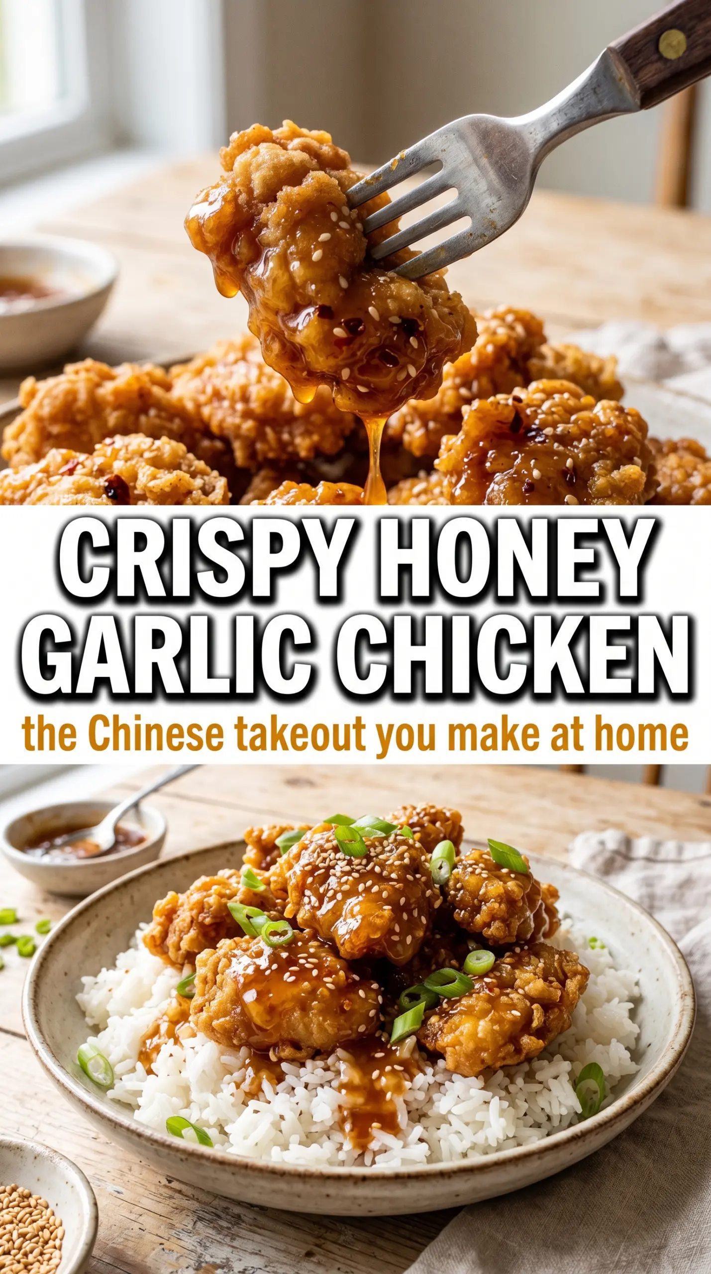 crispy Chinese honey garlic chicken glossy sticky